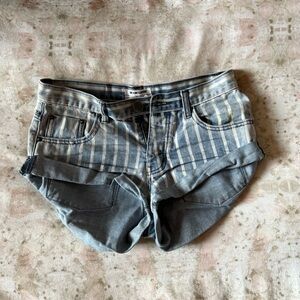 One Teaspoon Blue Rocky Bandits Striped Jean Shorts Distressed Cut-Off